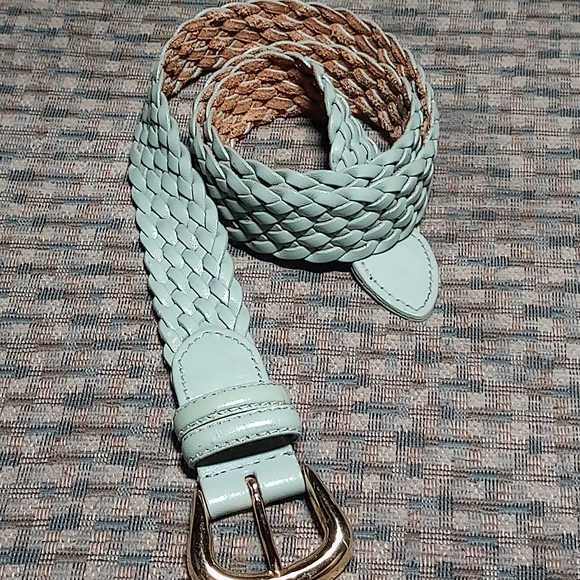 Talbots Accessories - Talbots Woven Light Green Belt with Gold Buckle